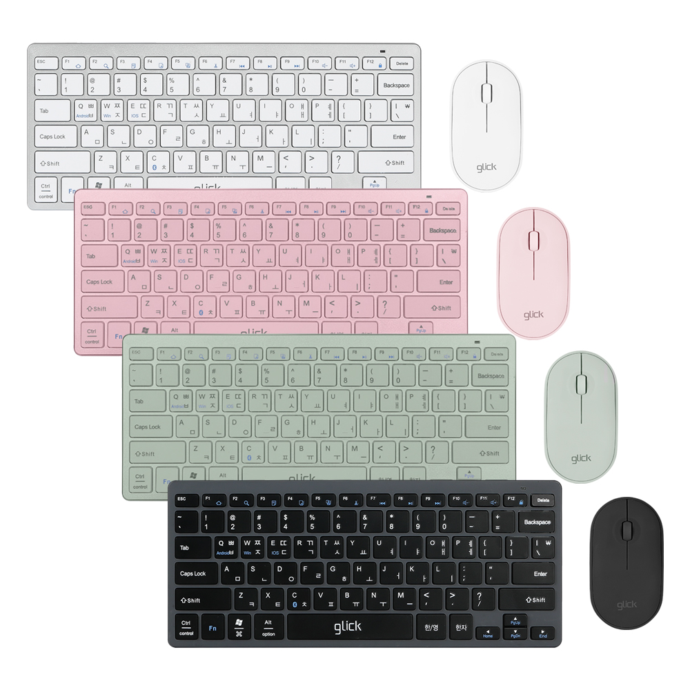 지클릭커 OFFICEPRO WMK30 마카롱 무선 블루투스 키보드 마우스 세트 (화이트)