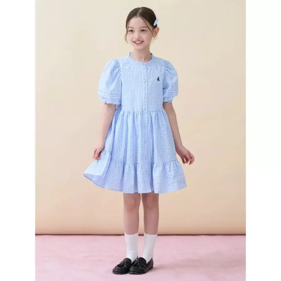 빈폴 키즈 KIDS 시어서커 깅엄체크 반소매 원피스 스카이 블루 281133_이미지