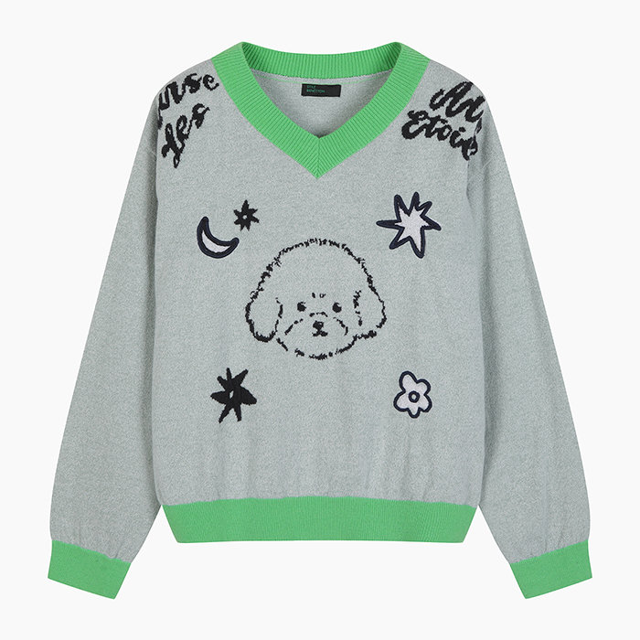 베네통 컬러 블럭 강아지 니트 BAKP04311