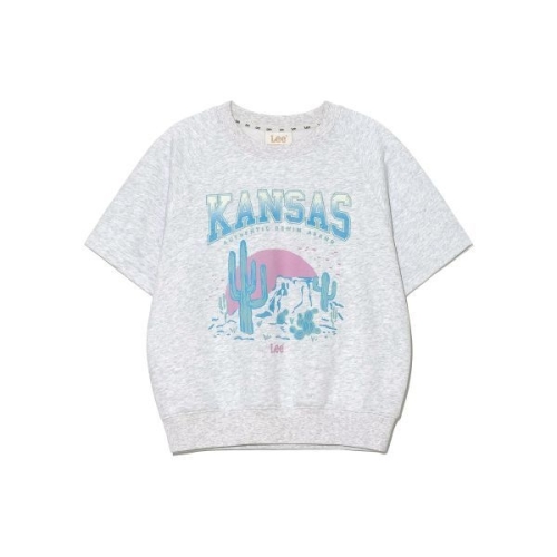 LEE 리 LEE 우먼 썸머 그래픽 크롭 반팔 맨투맨 라이트그레이 LE2502CR64LG 22404_이미지