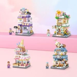 로즈 미니블럭 나노블럭 거리풍격 가게 시리즈 4종세트 8813-8816 사진관 카페 아이스크림 플라워샵