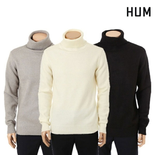 HUM 유니 스판 터틀넥 루즈핏 풀오버 니트 H174H908A_이미지