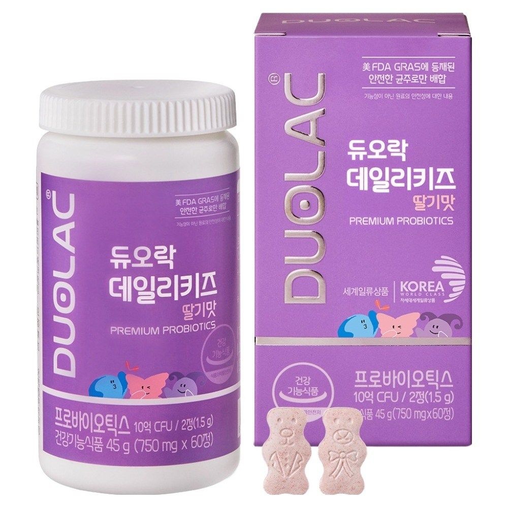 듀오락 데일리 키즈 프로바이오틱스 딸기맛 60정 (6개)_이미지