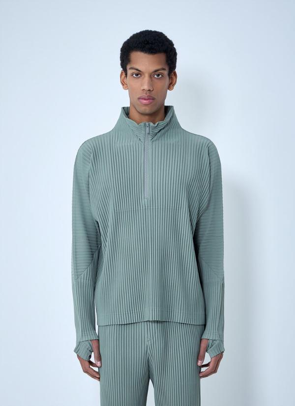  옴므 플리세 이세이 미야케 남성 Pleated Quater Zip Up Sweatshirt HP58JK112 64 TP87039..