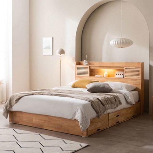 앤더슨 4단 수납 원목 LED침대 Q