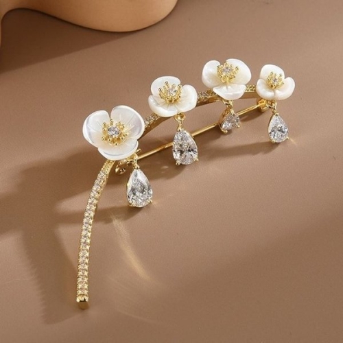 샤링 심플 은초롱 자개 브로치 특AAA 꽃 지르코니아 WFL38RS