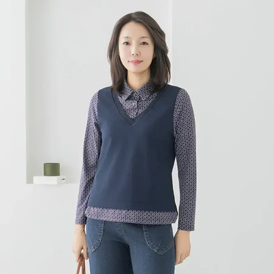 엄마옷 큐브조끼카라티셔츠 데일리 여성-ZTE2601058