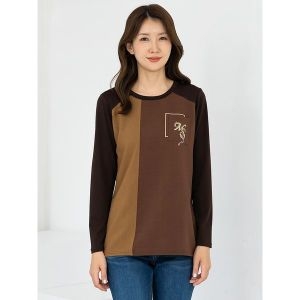 모슬린 엄마옷 라운드 배색 긴팔 티셔츠 TS509070 마담 미_이미지