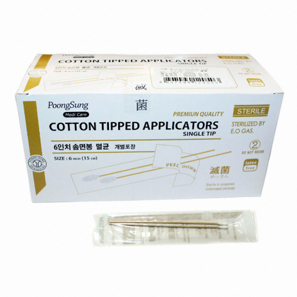 풍성 멸균 솜면봉 6인치 2개 100봉 (1팩)_이미지