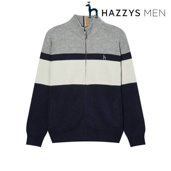 헤지스 배색 하이넥 울 집업 가디건 HZSW3D331N2