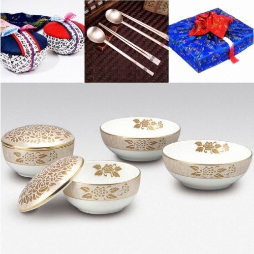 한국도자기 ㅤ궁 단반상기 6P + 신라 은수저_이미지