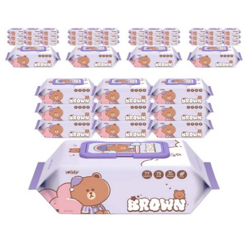 아이러브베베 라인프렌즈 드림 브라운 물티슈 캡형 77매 (50팩)_이미지