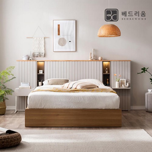 리디아 원목 LED침대 Q+패널2개+협탁