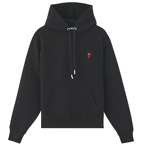 AMI 스몰하트 로고패치 후드티 BFUSW205 747 (001, 블랙)_이미지