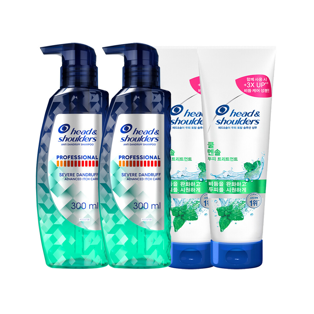 헤드앤숄더 프로페셔널 가려운 두피케어 샴푸 300ml 2개+쿨멘솔 두피 트리트먼트 400ml 2개 4종세트