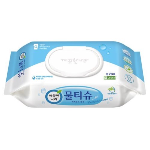 깨끗한나라 페퍼민트 블루 물티슈 캡형 70매 (80팩)_이미지