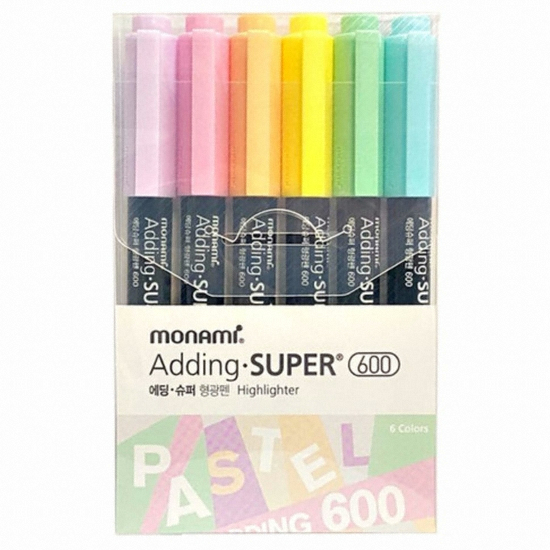 모나미 에딩슈퍼 파스텔 600 형광펜 세트 (6색)_이미지
