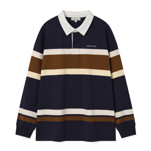 비케이브 와키윌리 우먼스 스트라이프 카라 롱슬리브 네이비 WA2503LT63NA