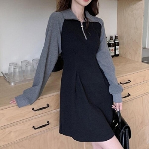 셀러허브 패션 블로썸스틸 LL-D134 여자 집업 카라 A라인 원피스 11271167A_이미지