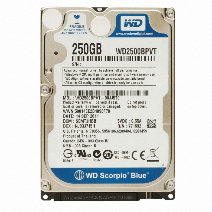 Western Digital WD Scorpio Blue SATA2/5400/8M/노트북용/리퍼비시 (WD2500BPVT, 250GB)_이미지