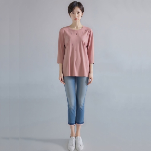 모라도 24년 봄 여름 중년 여성 이슬비 핫피스 라운드 티RNM8PO496F-CC_이미지