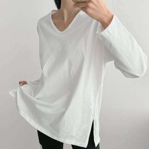 아이우먼 딥브이롱슬리브티셔츠 NSX296M602 빅사이즈_이미지