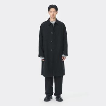 커스텀멜로우 블랙 루즈 핏 거즈 텍스처 래글런 울 린넨 발마칸 코트 CWCAA25512BKX_이미지