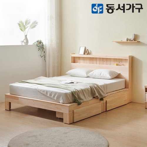 동서가구 NEW 알로 편백나무 원목 평상형 서랍 LED침대 Q (매트별도)