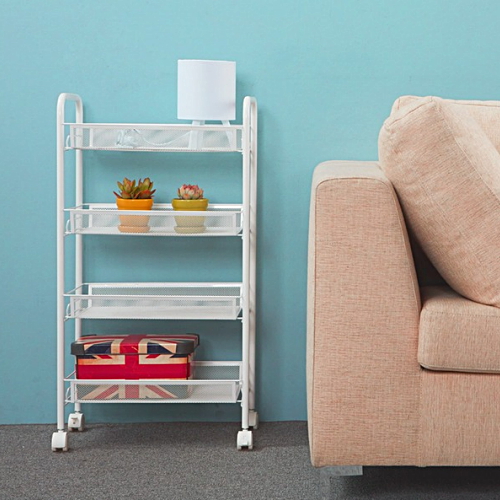 매직하우스  철제 이동식 메쉬선반 4단 트롤리