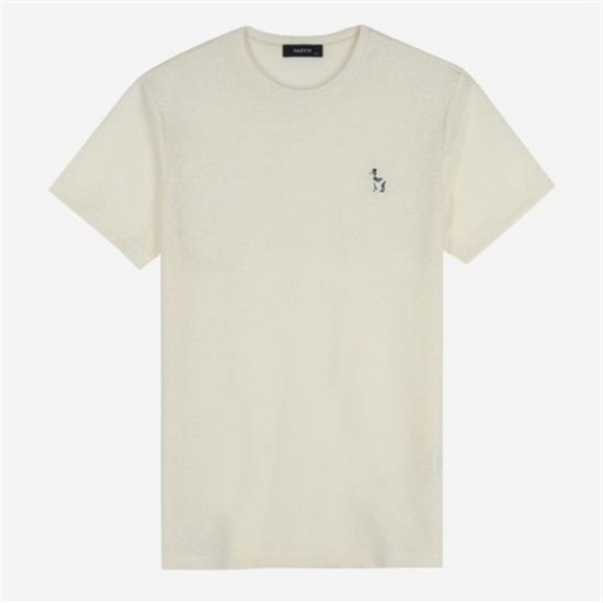 LF 헤지스 아이보리 마 혼방 퍼피 자수 반팔 티셔츠 OUTS6BH66WT