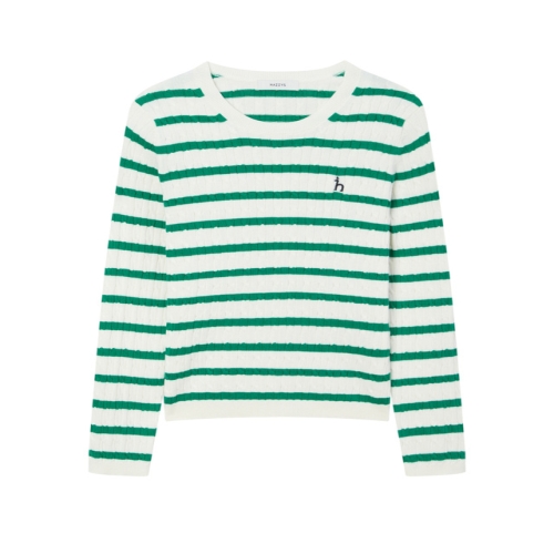 헤지스레이디스 여성 그린 스트라이프 면 니트_HSSW5AC17E2_이미지