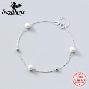 진주 팔찌 담수 못난이 레이어드 100% 925 실버 구슬 여성 웨딩 파인 쥬얼리 DS1143