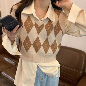  오노마 ONM 데일리 패션 아가일 패턴 니트 조끼 S11579450