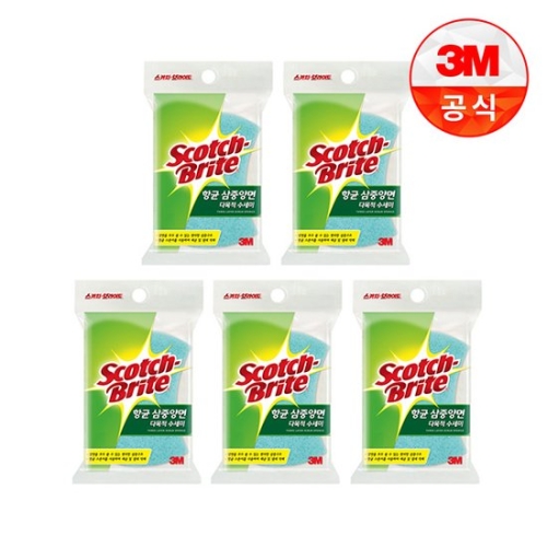 삼중양면 다목적 수세미 1입찌든때세척용 5개세트