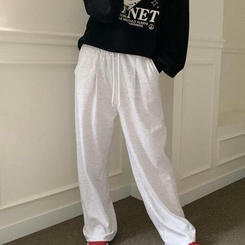 셀러허브 잡화 여자 와이드핏 핀턱 밴딩통바지 트랙수트 팬츠 WP27295_멜란지 그레이/Free 선택완료