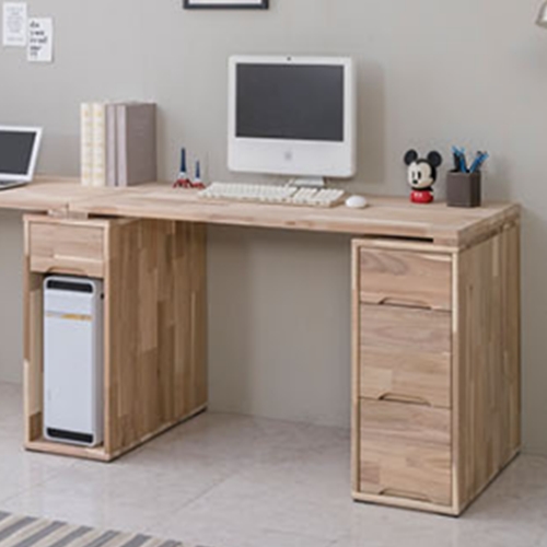 리버퍼니쳐 마쵸 아카시아원목 2인용 책상 풀세트 (2200x600)_이미지