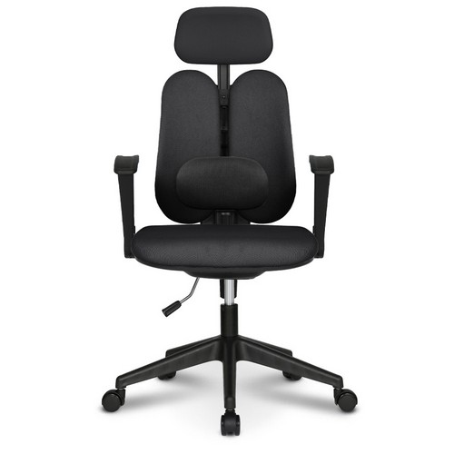 체어포커스 듀얼와이드 프리미엄 요추헤더형 3각팔 블랙바디 의자 DU-Y18 (메쉬등판)_이미지