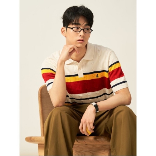 빈폴 남성 케이블 럭비 반팔 니트 아이보리 BC5451C600