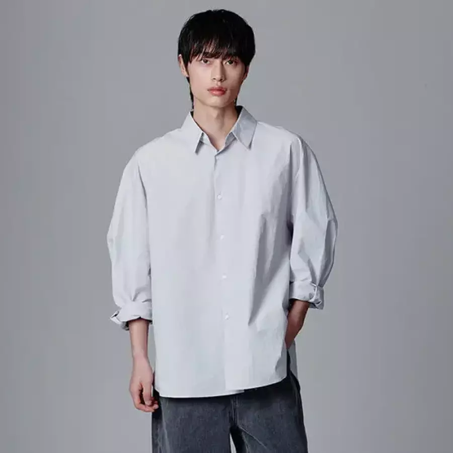  아노블리어 남성 커브드 셔츠 블루 그레이 AKS01S18DOC-W