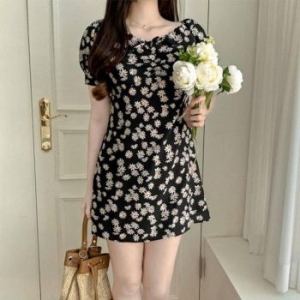 ONM 괌 여름 퍼프소매 랩 파티룩 플레어 프린트 리 32100251