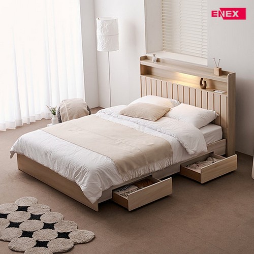 에넥스 로제 LED 일반 2단서랍 침대 SS (호텔식투인스본넬)_이미지
