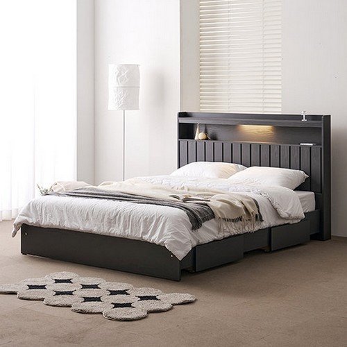 에넥스 로제 LED 일반 2단서랍 침대 SS (호텔식투인스본넬)_이미지