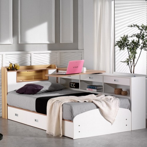 마티노가구 아이린2 책상 서랍 수납 LED침대 Q (매트별도)