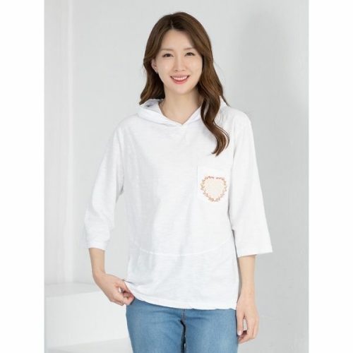 모슬린 엄마옷 티셔츠 후드 면 7부 MQG126748 마담 미시 중년여성 빅사이즈 할머니옷 50대 60대 70대_이미지