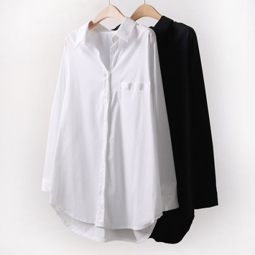 아이우먼 빅사이즈무지셔츠 A383L504 언발라운드스판롱남방 IR