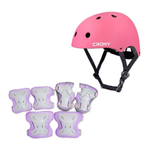 크로니 자전거 헬멧 + 보호대 세트 CR1 (핑크+퍼플)_이미지