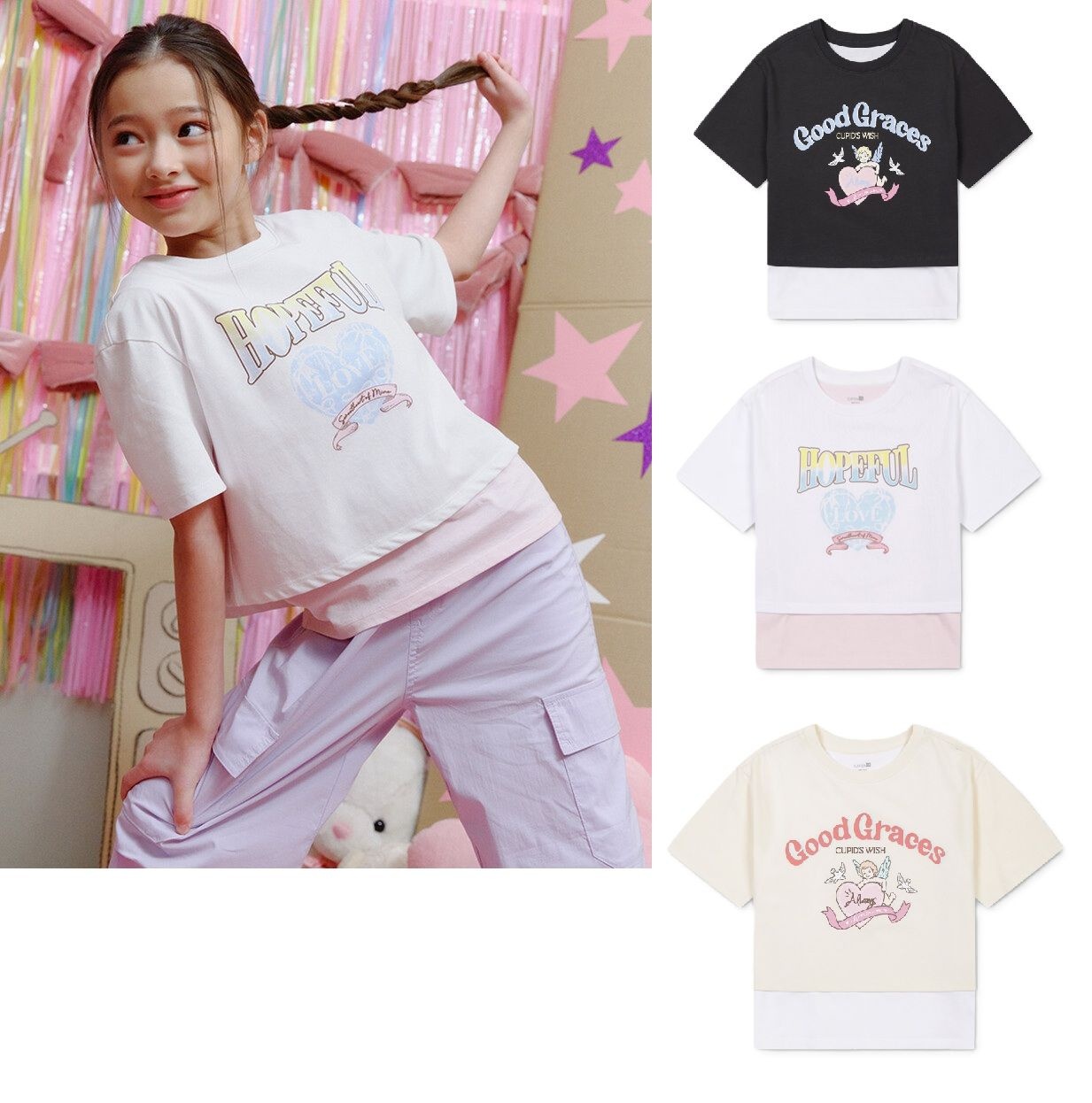 키즈 여아 코튼 티셔츠 레이어드 MKG2T03 160 차콜 CH
