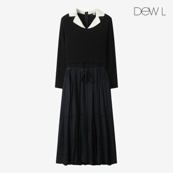 배색 카라 니트 블록 플리츠 원피스 DN_D253MSE009