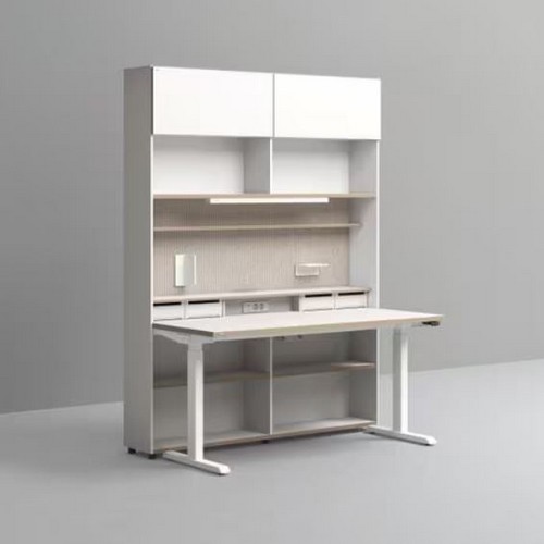 데스커  6단 모션 멀티 책상세트+조명+도어 (1600x590)