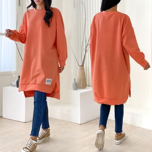 강물처럼 여자 빅사이즈옷 기모 라벨 롱 옆트임 박스 티셔츠 ILK461 19717919A